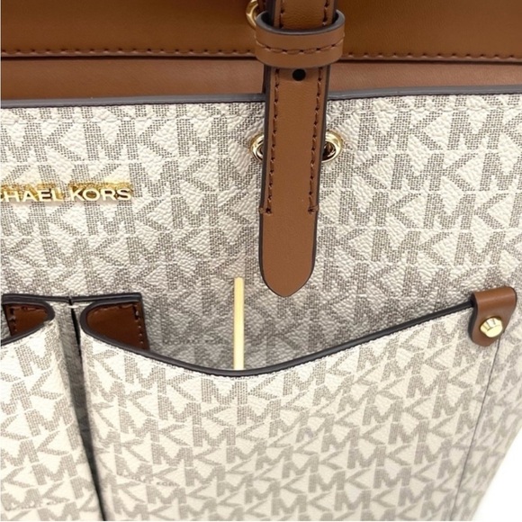 Michael Kors Medium Double Packet Tote Bag Vanilla/Brown - Picture 5 of 12